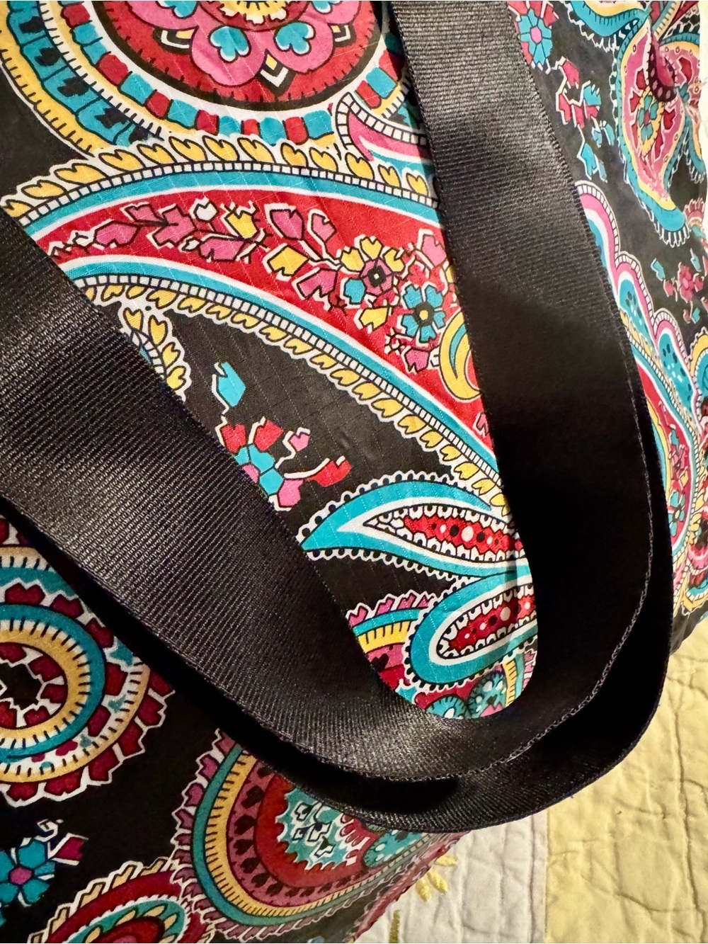 Black Paisley Print Vera Bradley Nylon Tote Bag with Pink & Teal Accents - Picture 4 of 5